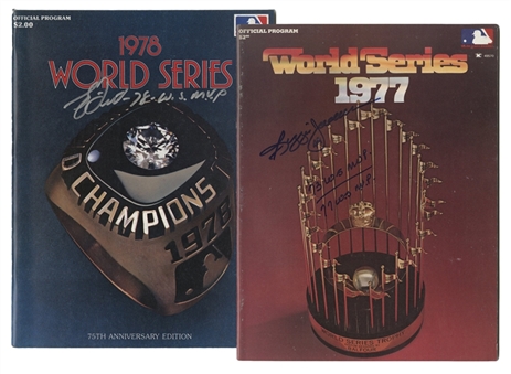 1977 World Series Program Signed & Inscribed by Reggie Jackson & 1978 World Series Program Signed and Inscribed by Bucky Dent (JSA)
